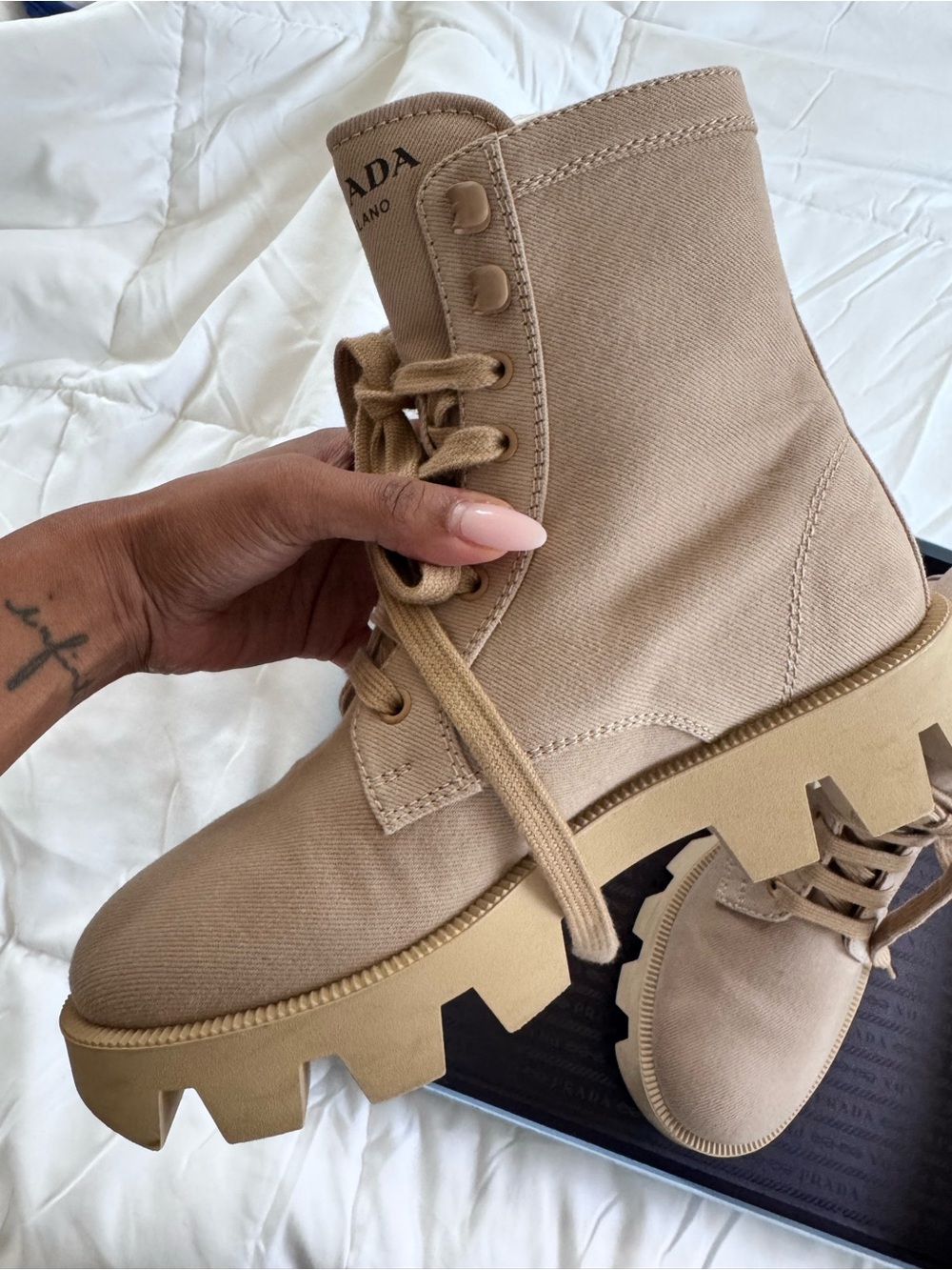Prada Lug-Sole Canvas Combat Boots
